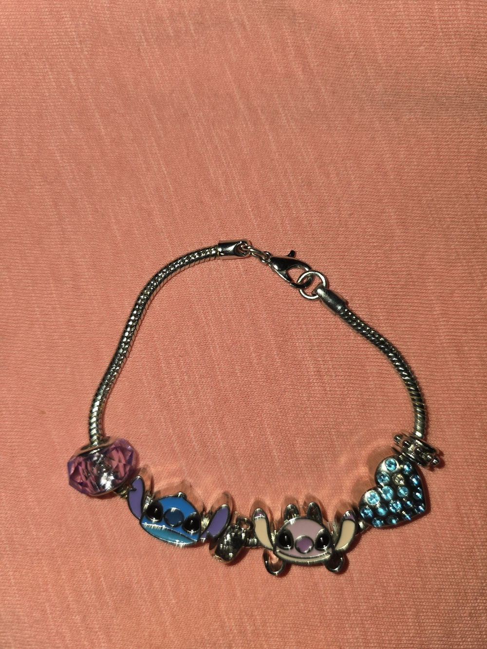 Silver Charm Bracelet with Blue and Purple Stitch Characters